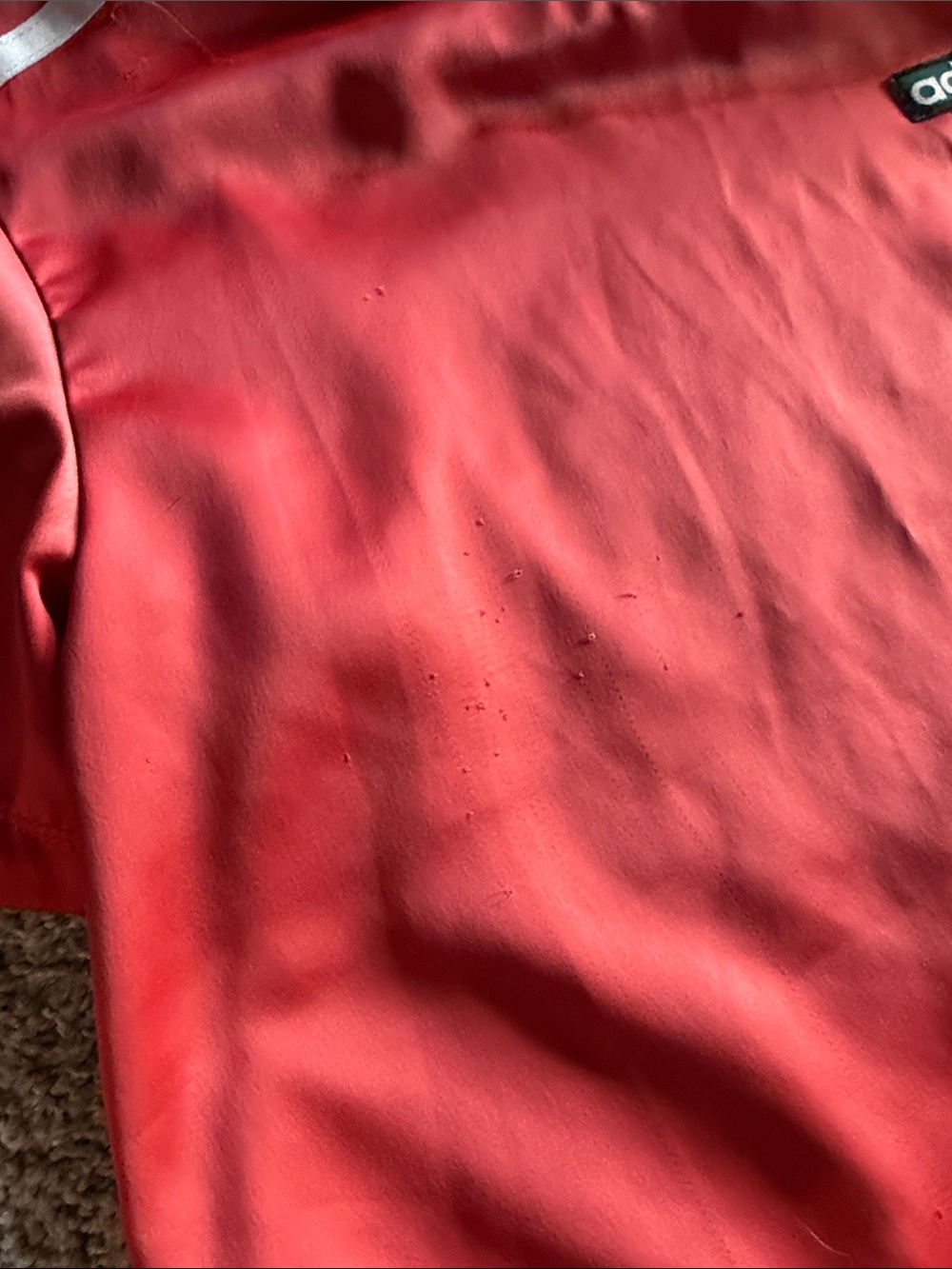 adidas Red Short Sleeve Crop Tee with White Shoulder Stripes - Picture 4 of 7